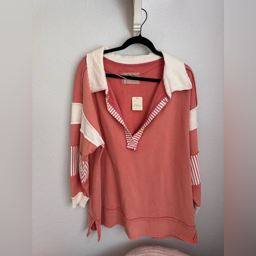 Free People Coral and Cream pullover